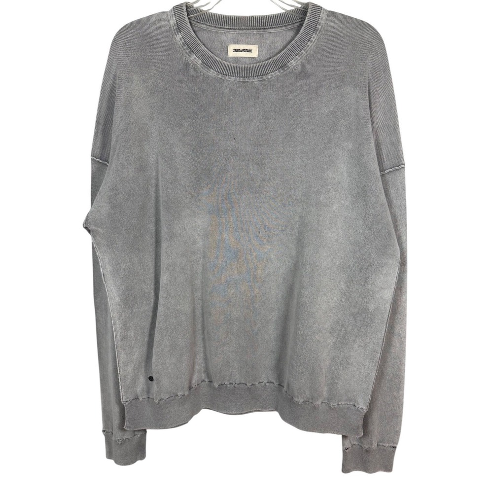ZADIG & VOLTAIRE Cooper Crewneck, Washed Gray, Distressed, Oversized, Size M